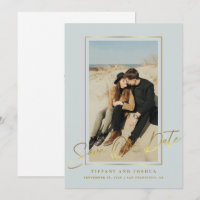 Elegant Gold Frame Photo Wedding  Save The Date