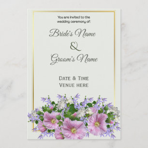 Elegant Gold Frame & Pink Floral Wedding  Invitation