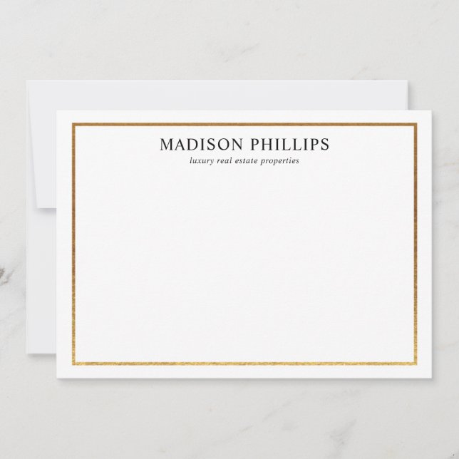 Elegant Gold Frame Realtor Personalised Stationery Card (Front)