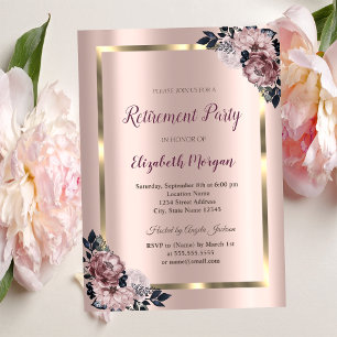 Elegant  Gold Frame,Rose Gold Floral Retirement Invitation
