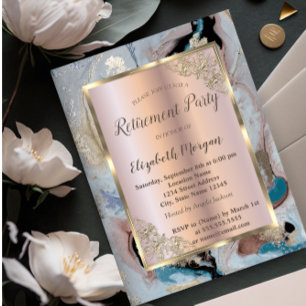 Elegant Gold Frame,Rose Gold,Marble Retirement Invitation