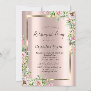 Elegant  Gold Frame,Rose Gold Roses Retirement  Invitation
