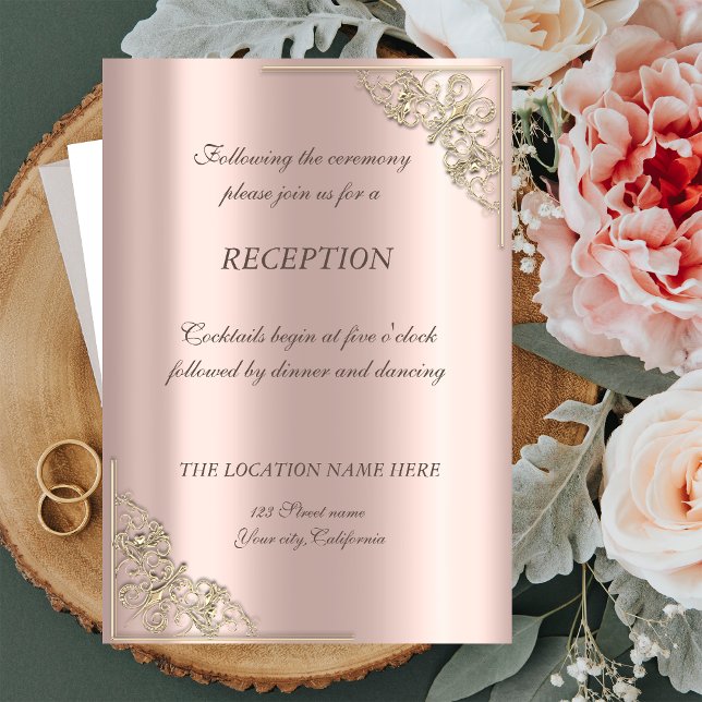 Elegant Gold Frame Rose Gold Wedding Reception Invitation (Creator Uploaded)