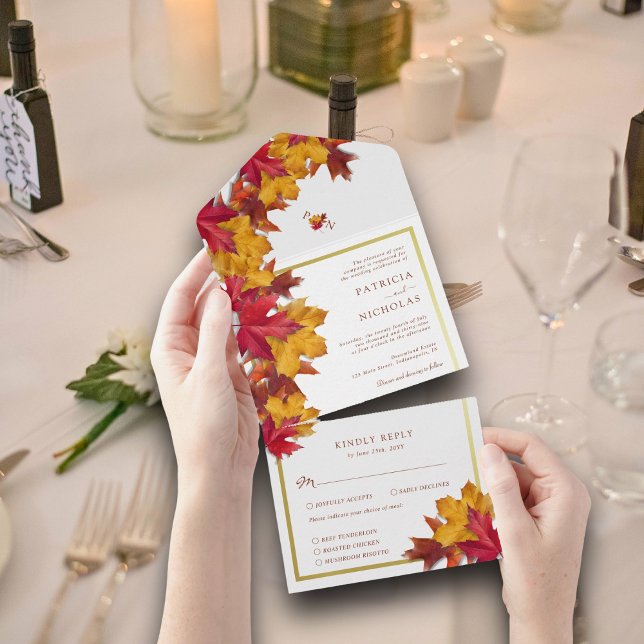 Elegant Gold Frame & Rustic Autumn Charm Wedding   All In One Invitation (Creator Uploaded)