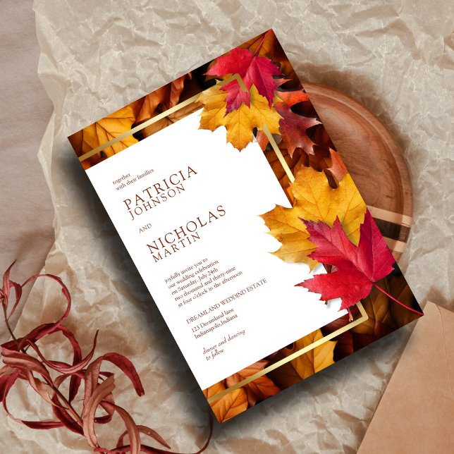 Elegant Gold Frame & Rustic Autumn Charm Wedding   Invitation (Creator Uploaded)