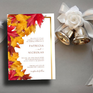 Elegant Gold Frame & Rustic Autumn Charm Wedding   Invitation