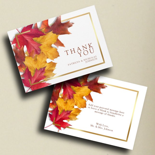 Elegant Gold Frame & Rustic Autumn Charm Wedding Thank You Card (Creator Uploaded)