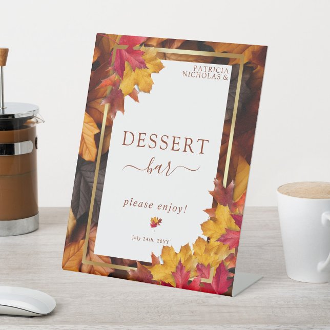 Elegant Gold Frame & Rustic Autumn Dessert Bar Pedestal Sign (Creator Uploaded)