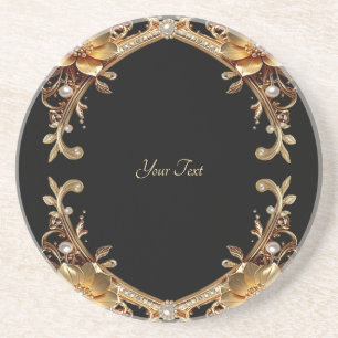 Elegant Gold Frame Sandstone Coaster