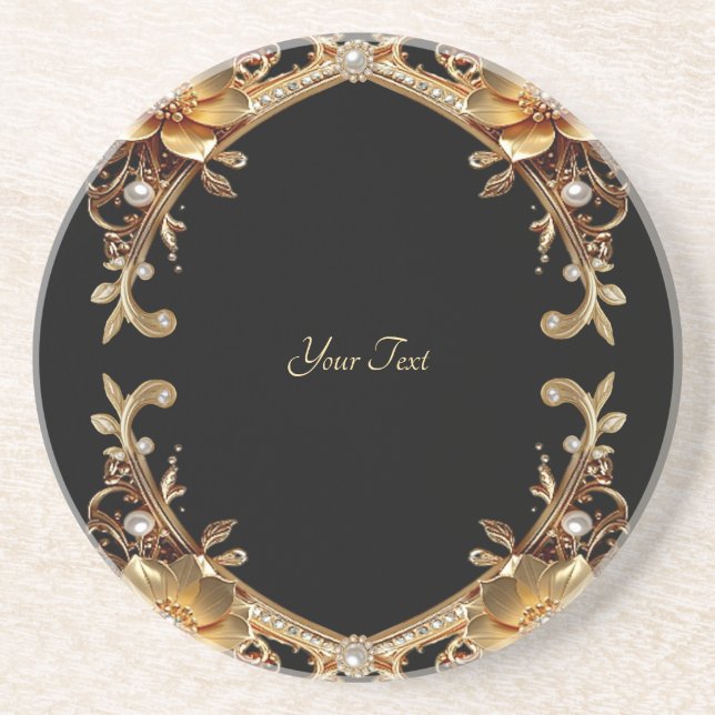 Elegant Gold Frame Sandstone Coaster (Front)