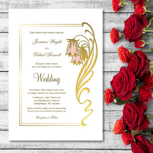 Elegant Gold Frame Script Wedding Invitation