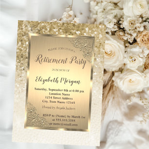 Elegant Gold Frame,Sequins Retirement Invitation