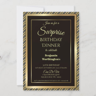 Elegant Gold Frame Surprise 30th Birthday Dinner Invitation