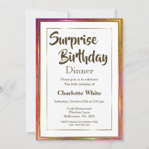 Elegant Gold Frame Surprise 50th Birthday Dinner Invitation