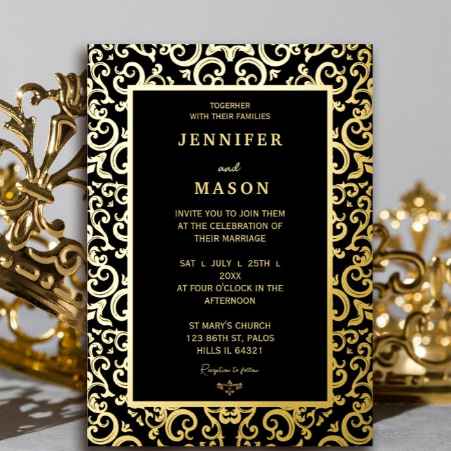 Elegant gold Frame Wedding  (Elegant gold Frame Wedding Foil Invitation #luxurygoldfoil #decoration #elegantgoldframe #zazzlemade)