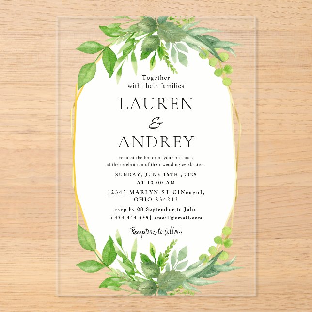 Elegant Gold Frame Wedding  Acrylic Invitations (Front)
