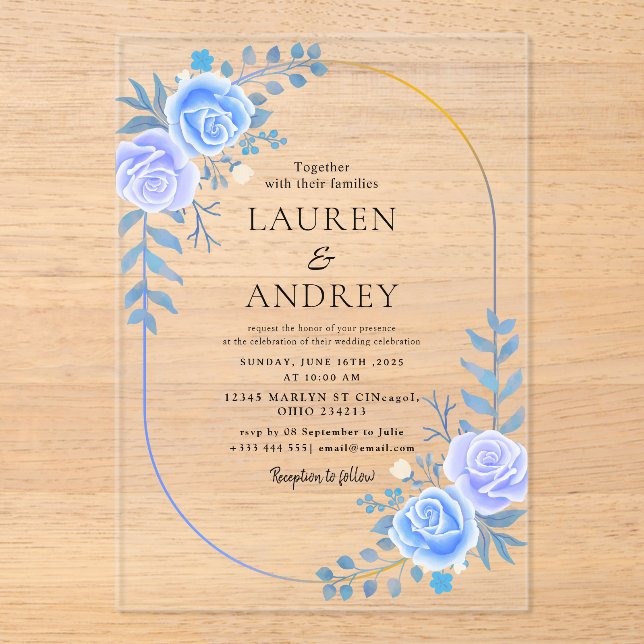 Elegant Gold Frame Wedding  Acrylic Invitations (Front)