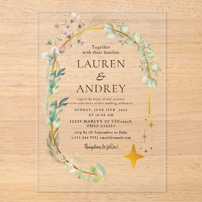 Elegant Gold Frame Wedding  Acrylic Invitations (Front)