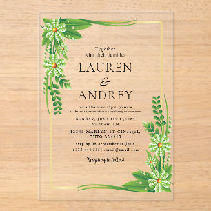 Elegant Gold Frame Wedding  Acrylic Invitations