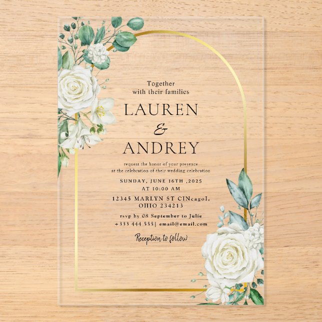 Elegant Gold Frame Wedding  Acrylic Invitations (Front)
