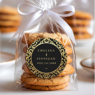 Elegant gold Frame Wedding  Classic Round Sticker