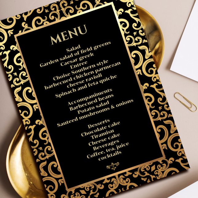 Elegant gold Frame Wedding Dinner Menu  Invitation (Elegant gold Frame Wedding Dinner Menu Invitation #decorativeframeinvitation #zazzleinvitation #gold)