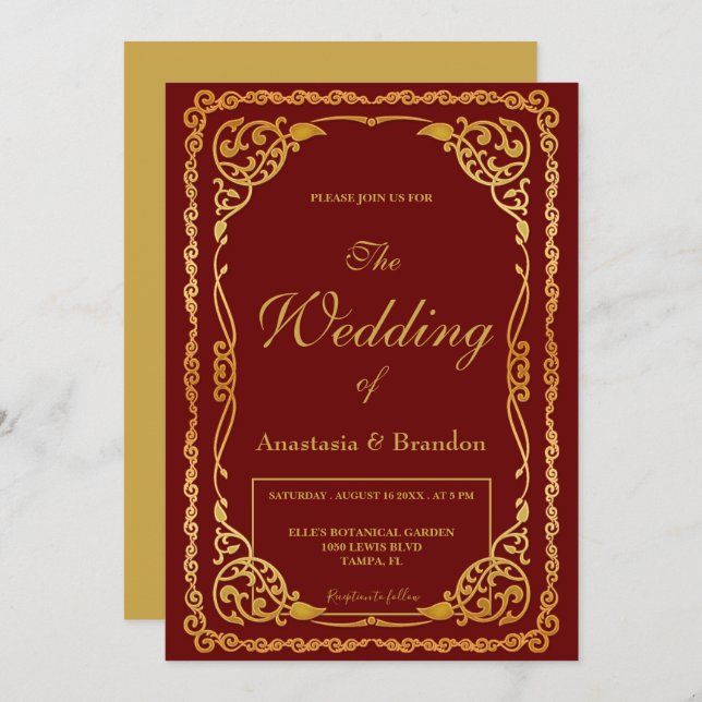 Elegant Gold Frame | Wedding Invitation (Front/Back)