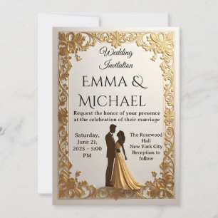 Elegant Gold Frame Wedding Invitation