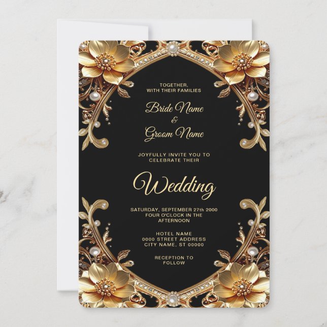 Elegant Gold Frame Wedding Invitation (Front)