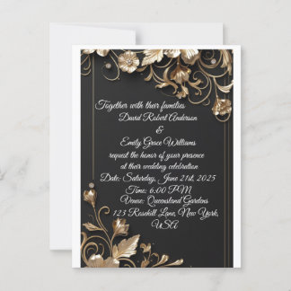 Elegant Gold Frame Wedding Invitation Postcard