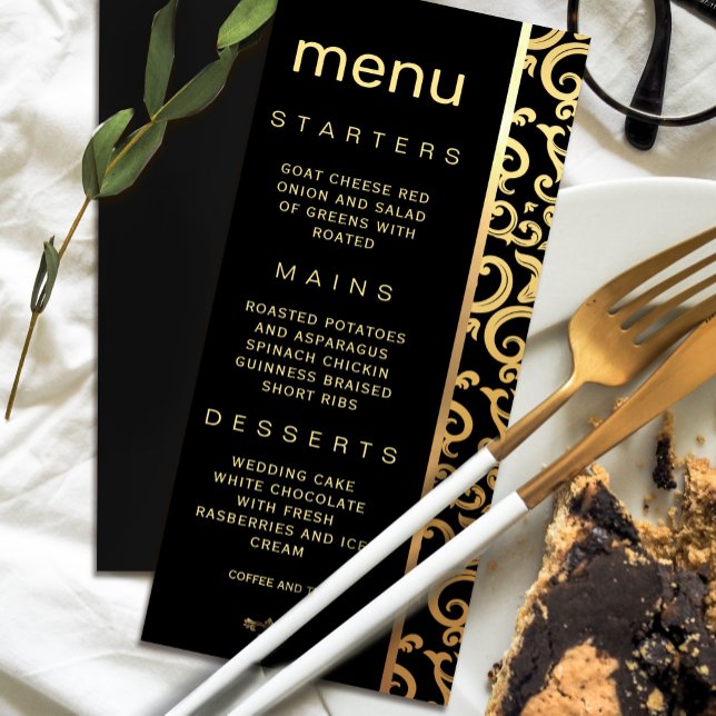 Elegant gold Frame Wedding Menu  Invitation (Elegant gold Frame Wedding Menu Invitation #zazzlefinds #elegantmenu #blackandgld #decorationframe)