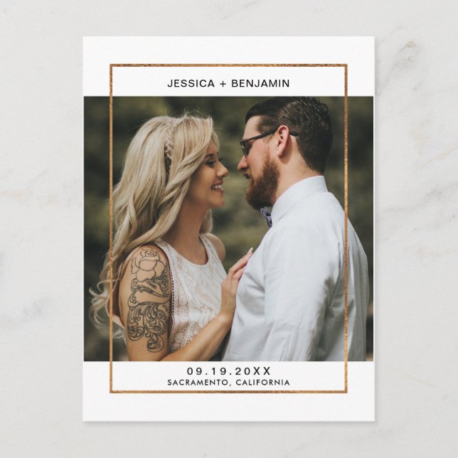 Elegant Gold Frame Wedding Photo Save The Date Announcement Postcard (Front)