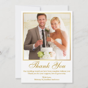 Elegant Gold Frame Wedding Photo Thank You Card