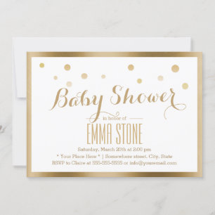 Elegant Gold Framed Confetti Dots Baby Shower Invitation
