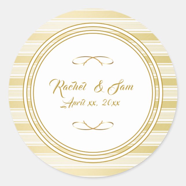 Elegant Gold Framed Wedding Classic Round Sticker (Front)