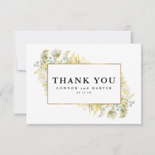 Elegant Gold Framed Wildflower Edging Wedding Thank You Card