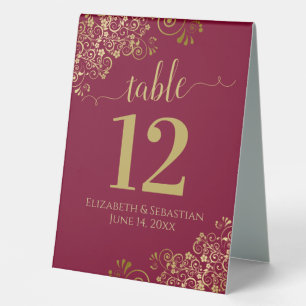 Elegant Gold Frills Maroon Burgundy Wedding Number