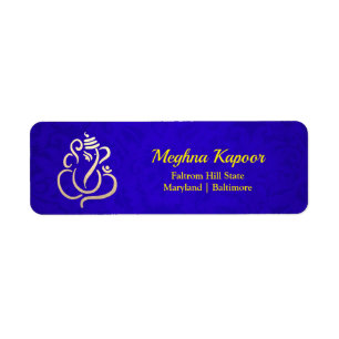Elegant Gold Ganesh/ Indian God Damask Purple Return Address Label