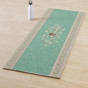 Elegant Gold Gem on Jade Yoga Mat