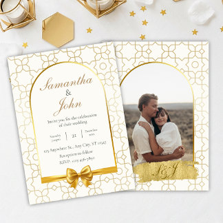 Elegant Gold Geometric Arch Photo Back Wedding Invitation