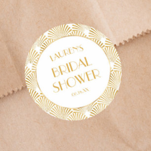 Elegant Gold Geometric Art Deco Bridal Shower Classic Round Sticker