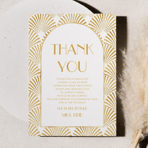 Elegant Gold Geometric Art Deco Bridal Shower Thank You Card