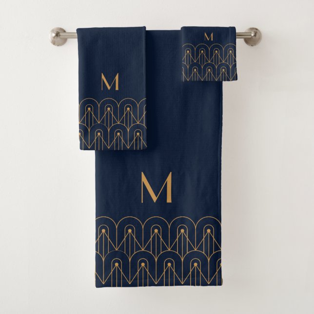 Elegant gold geometric Art Deco design Bath Towel Set (Insitu)