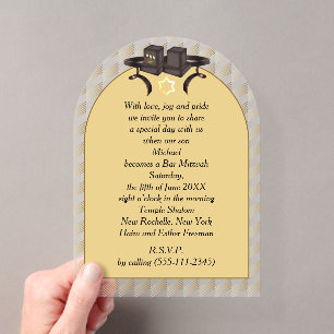 Elegant Gold Geometric Bar Mitzvah Tefillin Acrylic Invitations
