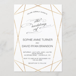 Elegant Gold Geometric Calligraphy Wedding Invitation