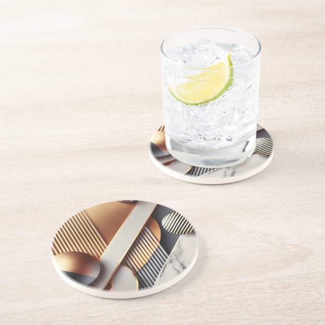 Elegant Gold Geometric Coaster Set (Side)
