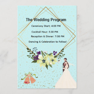 Elegant Gold Geometric Dusty Blue Wedding Program 