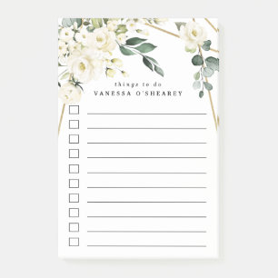 Elegant Gold Geometric Floral Greenery To Do List Post-it Notes
