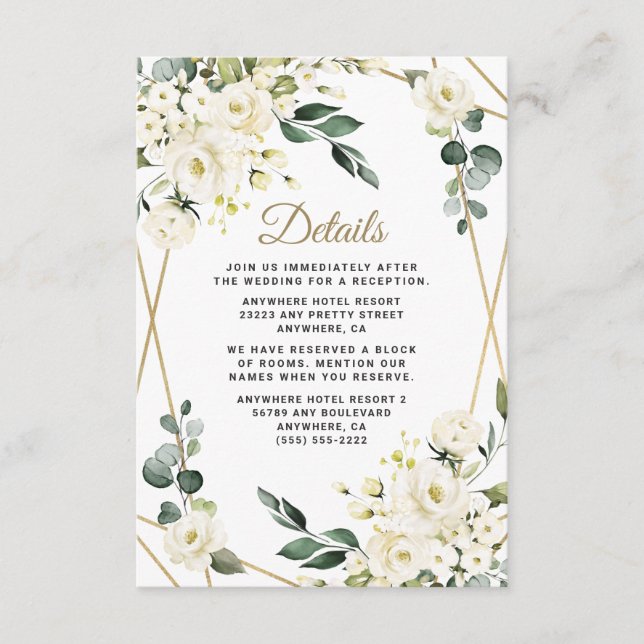 Elegant Gold Geometric Floral Greenery Wedding Enclosure Card (Front)
