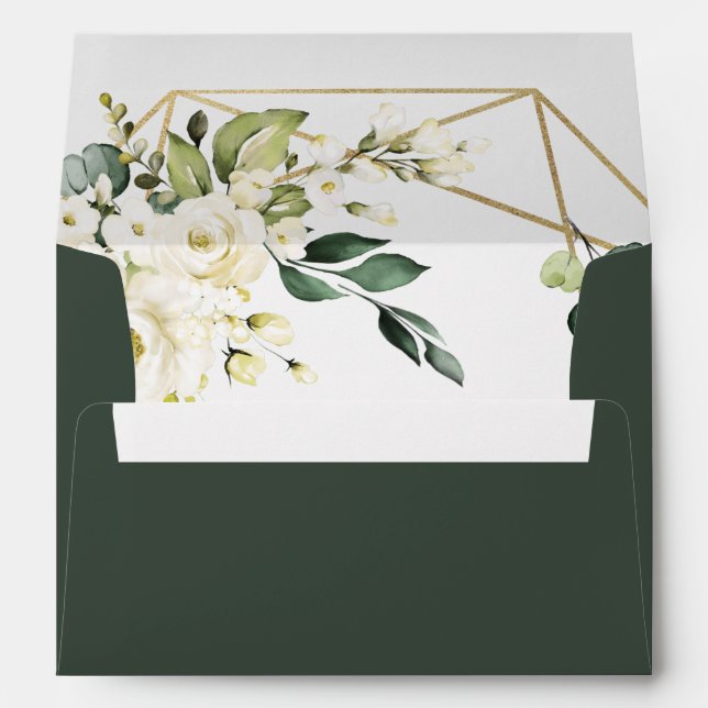 Elegant Gold Geometric Floral Greenery Wedding Envelope (Back (Bottom))
